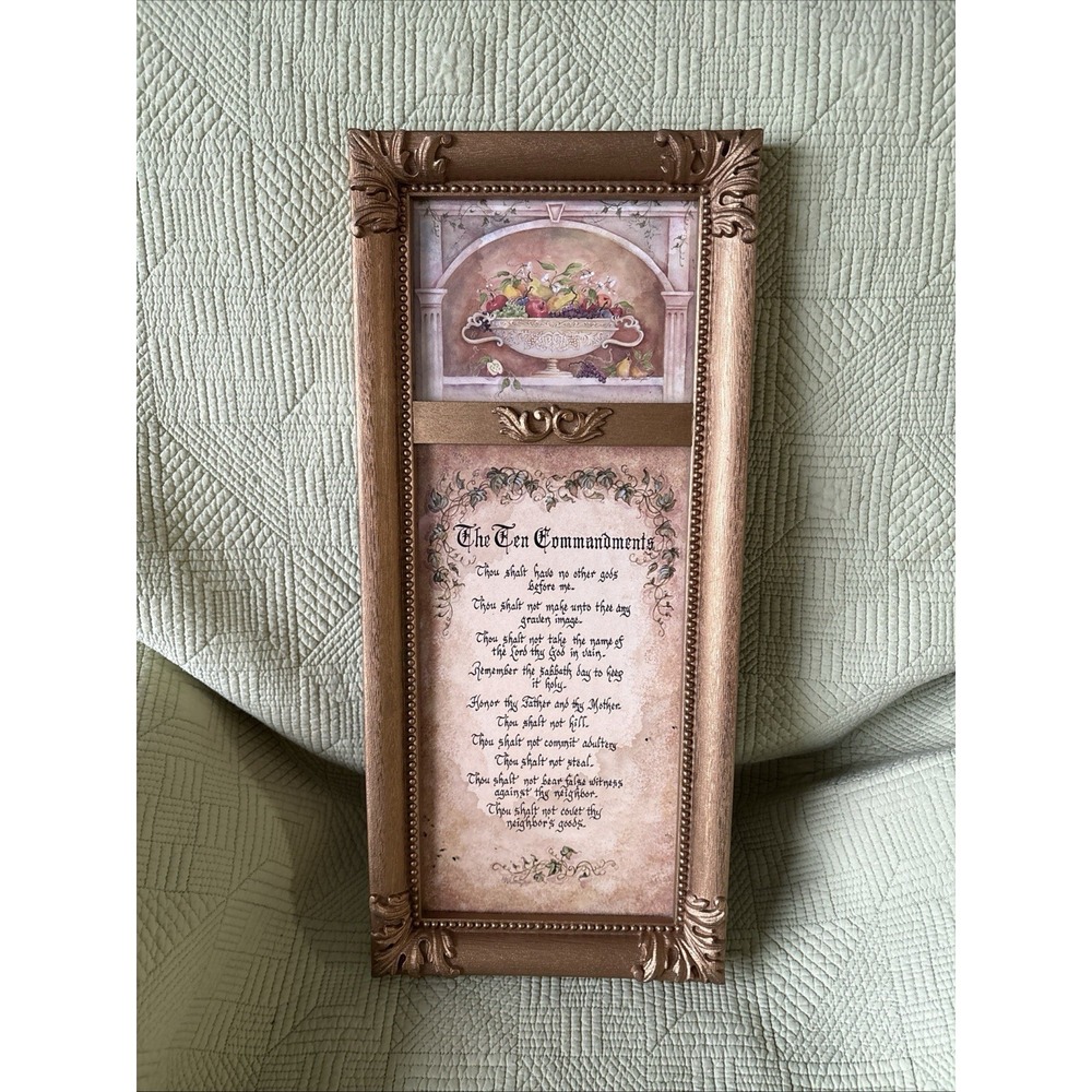Vintage Home Interiors Ten Commandments Gold Framed Wall Art 20" Tall USA Made